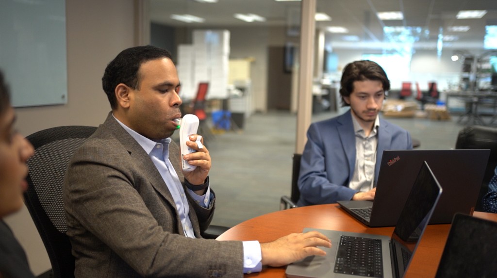 Sathya using MouthLab during a meeting